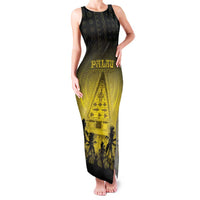 Personalised Palau Independence Day Family Matching Tank Maxi Dress and Hawaiian Shirt Palauan Tattoo Pattern LT05 Mom's Dress Black - Polynesian Pride