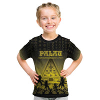 Personalised Palau Independence Day Kid T Shirt Palauan Tattoo Pattern LT05 Black - Polynesian Pride