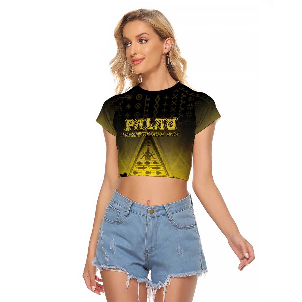 Personalised Palau Independence Day Raglan Cropped T Shirt Palauan Tattoo Pattern - Polynesian Pride