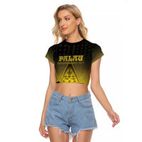 Personalised Palau Independence Day Raglan Cropped T Shirt Palauan Tattoo Pattern - Polynesian Pride