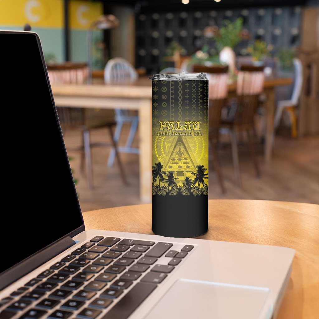 Personalised Palau Independence Day Skinny Tumbler Palauan Tattoo Pattern - Polynesian Pride