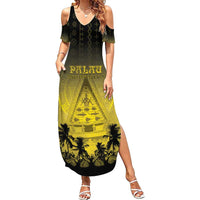 Personalised Palau Independence Day Summer Maxi Dress Palauan Tattoo Pattern LT05 Women Black - Polynesian Pride