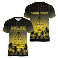 Personalised Palau Independence Day Women V-Neck T-Shirt Palauan Tattoo Pattern - Polynesian Pride