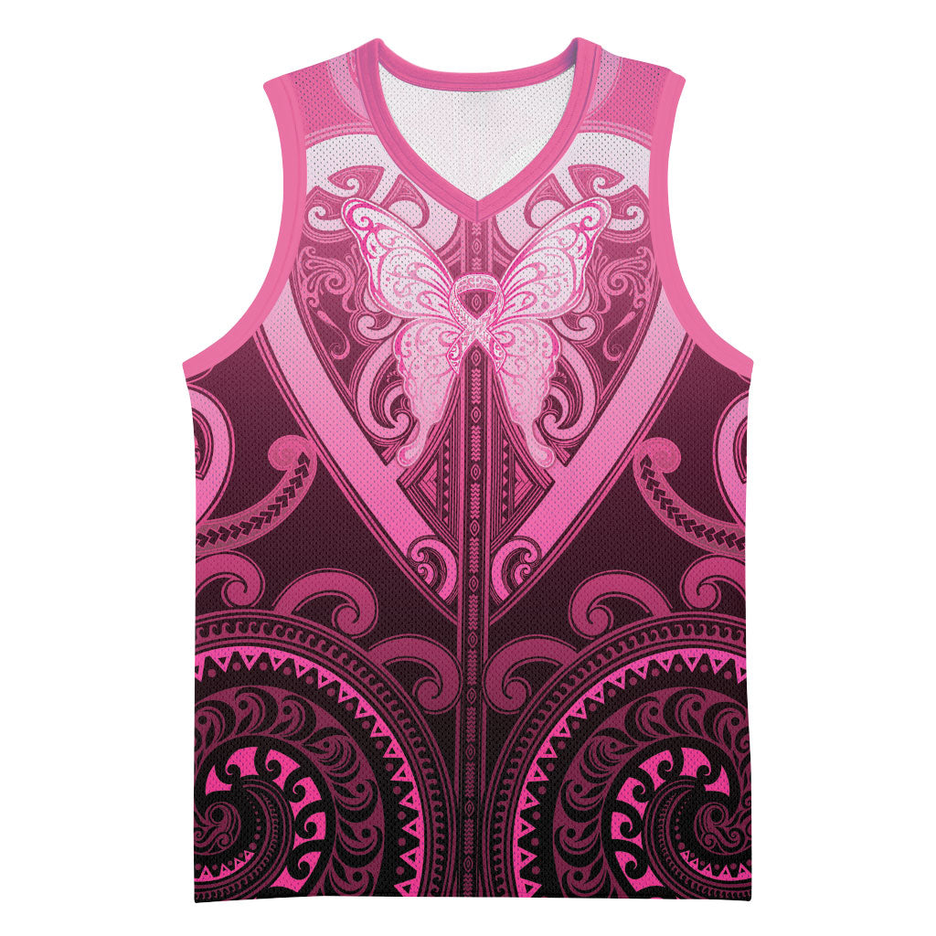 Aotearoa Breast Cancer Basketball Jersey Maori Tribal Pattern