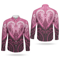 Aotearoa Breast Cancer Couples Matching Off Shoulder Short Dress and Long Sleeve Button Shirt Maori Tribal Pattern LT05 - Polynesian Pride