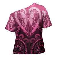 Aotearoa Breast Cancer Cross Shoulder Shirt Maori Tribal Pattern