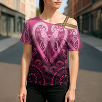 Aotearoa Breast Cancer Cross Shoulder Shirt Maori Tribal Pattern