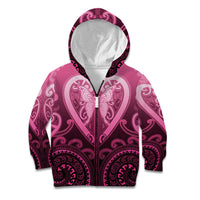 Aotearoa Breast Cancer Kid Hoodie Maori Tribal Pattern