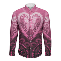 Aotearoa Breast Cancer Long Sleeve Button Shirt Maori Tribal Pattern