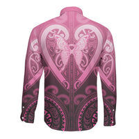 Aotearoa Breast Cancer Long Sleeve Button Shirt Maori Tribal Pattern