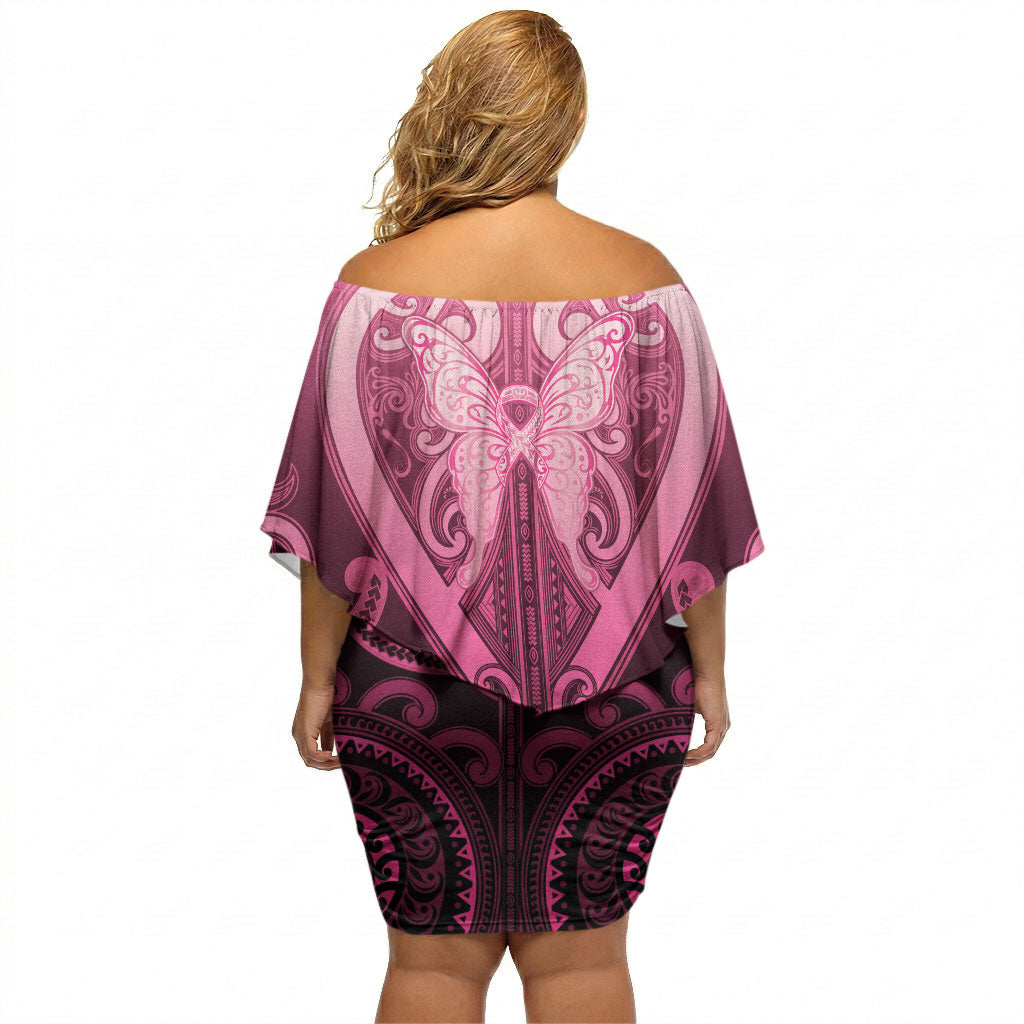 Aotearoa Breast Cancer Off Shoulder Short Dress Maori Tribal Pattern