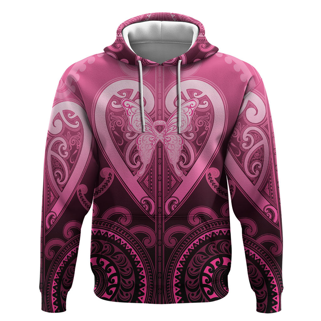 Aotearoa Breast Cancer Zip Hoodie Maori Tribal Pattern