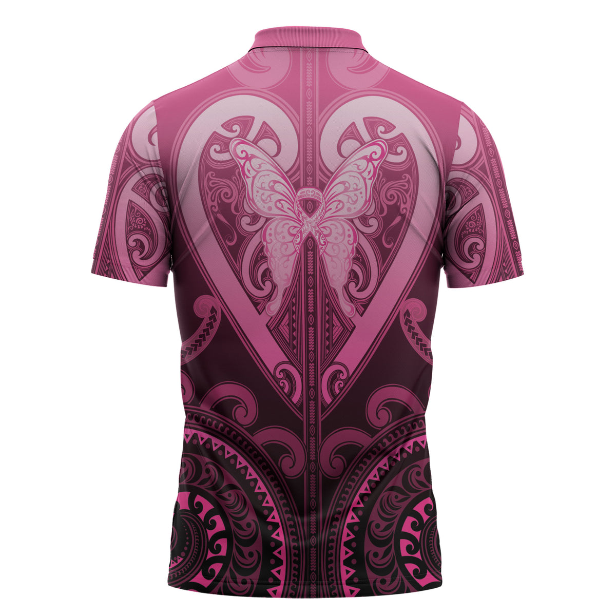 Aotearoa Breast Cancer Zipper Polo Shirt Maori Tribal Pattern