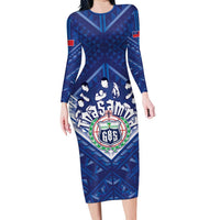 Toa Samoa Rugby Custom Family Matching Long Sleeve Bodycon Dress and Hawaiian Shirt Samoan Pride With Tribal Pattern LT05 Mom's Dress Blue - Polynesian Pride