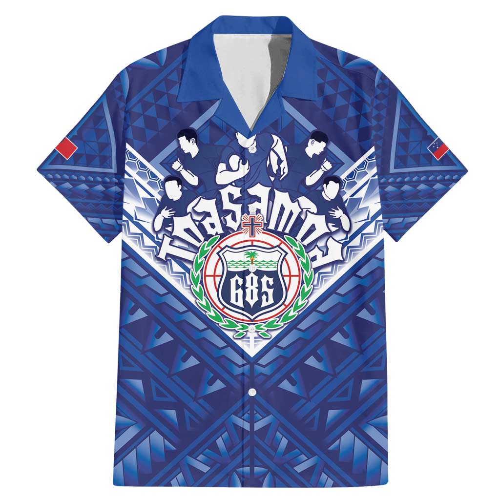 Toa Samoa Rugby Custom Family Matching Mermaid Dress and Hawaiian Shirt Samoan Pride With Tribal Pattern LT05 Dad's Shirt - Short Sleeve Blue - Polynesian Pride