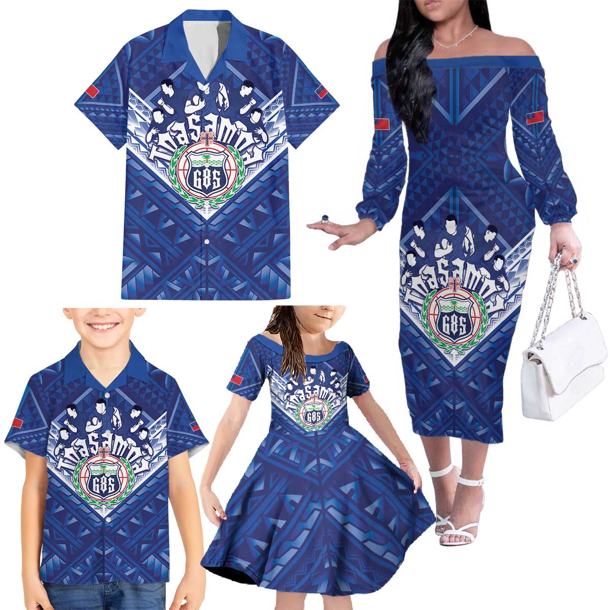 Toa Samoa Rugby Custom Family Matching Off The Shoulder Long Sleeve Dress and Hawaiian Shirt Samoan Pride With Tribal Pattern LT05 - Polynesian Pride