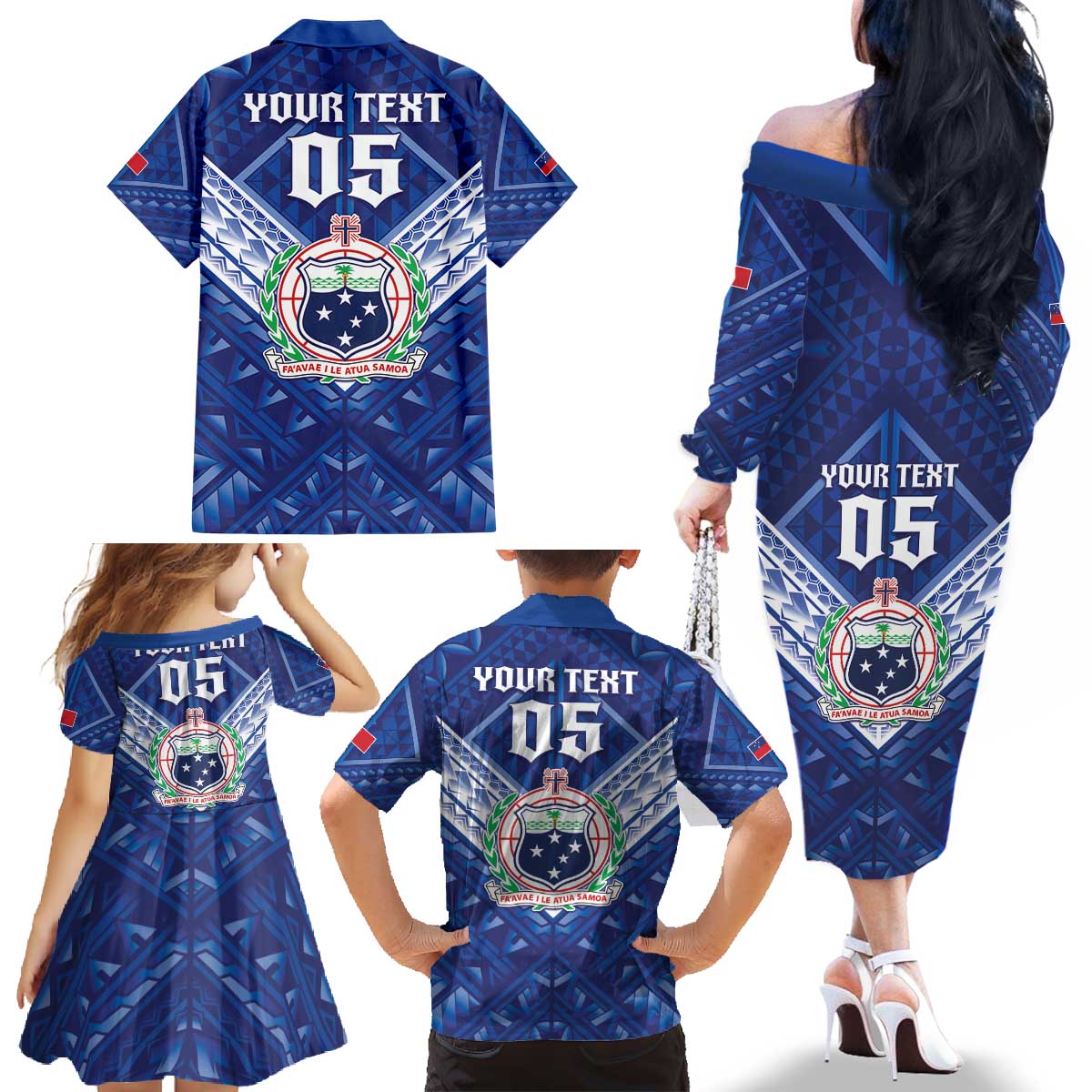 Toa Samoa Rugby Custom Family Matching Off The Shoulder Long Sleeve Dress and Hawaiian Shirt Samoan Pride With Tribal Pattern LT05 - Polynesian Pride