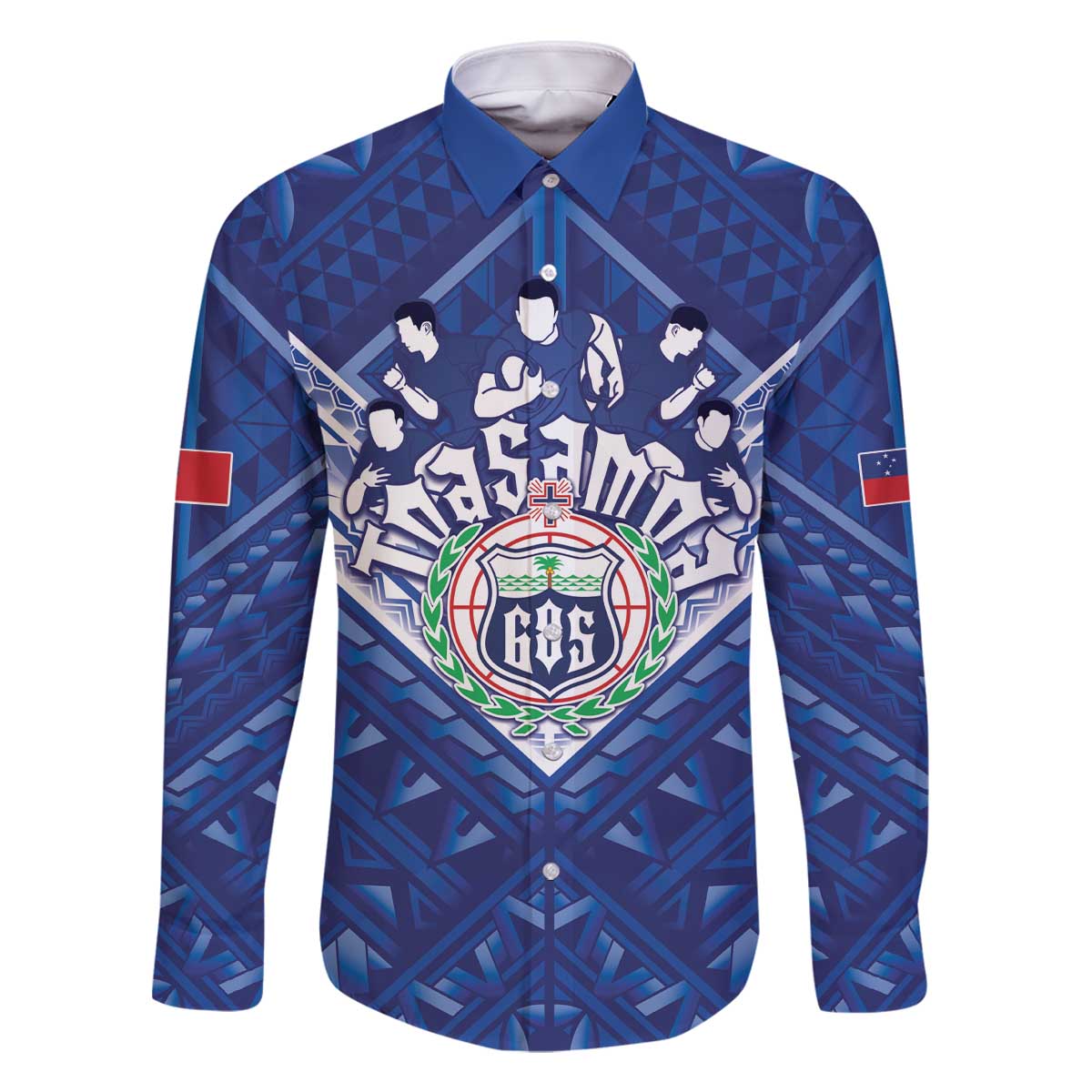 Toa Samoa Rugby Custom Family Matching Off The Shoulder Long Sleeve Dress and Hawaiian Shirt Samoan Pride With Tribal Pattern LT05 Dad's Shirt - Long Sleeve Blue - Polynesian Pride