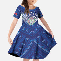 Toa Samoa Rugby Custom Family Matching Off Shoulder Maxi Dress and Hawaiian Shirt Samoan Pride With Tribal Pattern LT05 Daughter's Dress Blue - Polynesian Pride
