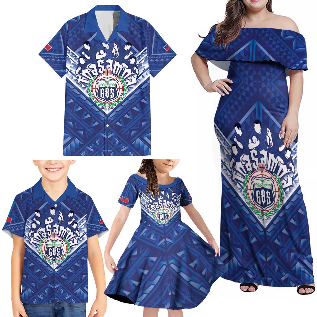 Toa Samoa Rugby Custom Family Matching Off Shoulder Maxi Dress and Hawaiian Shirt Samoan Pride With Tribal Pattern LT05 - Polynesian Pride