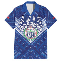 Toa Samoa Rugby Custom Family Matching Off Shoulder Maxi Dress and Hawaiian Shirt Samoan Pride With Tribal Pattern LT05 Dad's Shirt - Short Sleeve Blue - Polynesian Pride