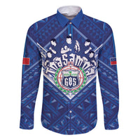 Toa Samoa Rugby Custom Family Matching Off Shoulder Maxi Dress and Hawaiian Shirt Samoan Pride With Tribal Pattern LT05 Dad's Shirt - Long Sleeve Blue - Polynesian Pride