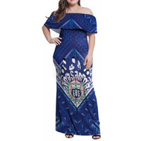 Toa Samoa Rugby Custom Family Matching Off Shoulder Maxi Dress and Hawaiian Shirt Samoan Pride With Tribal Pattern LT05 Mom's Dress Blue - Polynesian Pride