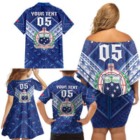 Toa Samoa Rugby Custom Family Matching Off Shoulder Short Dress and Hawaiian Shirt Samoan Pride With Tribal Pattern LT05 - Polynesian Pride