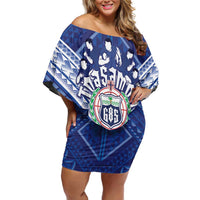 Toa Samoa Rugby Custom Family Matching Off Shoulder Short Dress and Hawaiian Shirt Samoan Pride With Tribal Pattern LT05 Mom's Dress Blue - Polynesian Pride