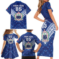 Toa Samoa Rugby Custom Family Matching Short Sleeve Bodycon Dress and Hawaiian Shirt Samoan Pride With Tribal Pattern LT05 - Polynesian Pride