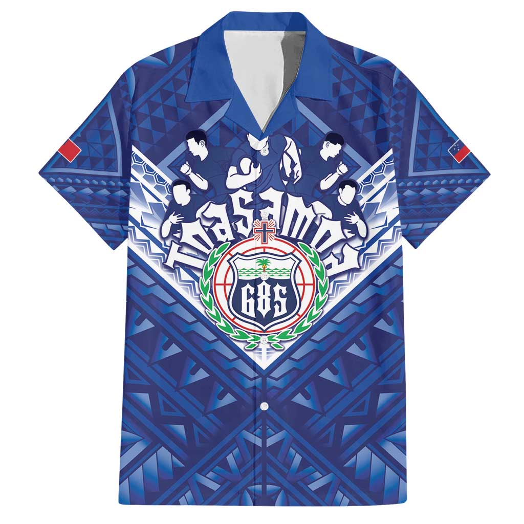 Toa Samoa Rugby Custom Family Matching Short Sleeve Bodycon Dress and Hawaiian Shirt Samoan Pride With Tribal Pattern LT05 Dad's Shirt - Short Sleeve Blue - Polynesian Pride
