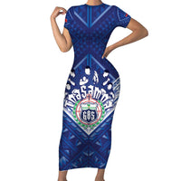 Toa Samoa Rugby Custom Family Matching Short Sleeve Bodycon Dress and Hawaiian Shirt Samoan Pride With Tribal Pattern LT05 Mom's Dress Blue - Polynesian Pride