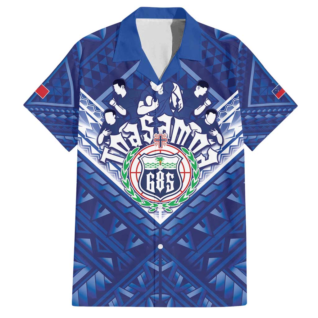Toa Samoa Rugby Custom Family Matching Summer Maxi Dress and Hawaiian Shirt Samoan Pride With Tribal Pattern LT05 Dad's Shirt - Short Sleeve Blue - Polynesian Pride