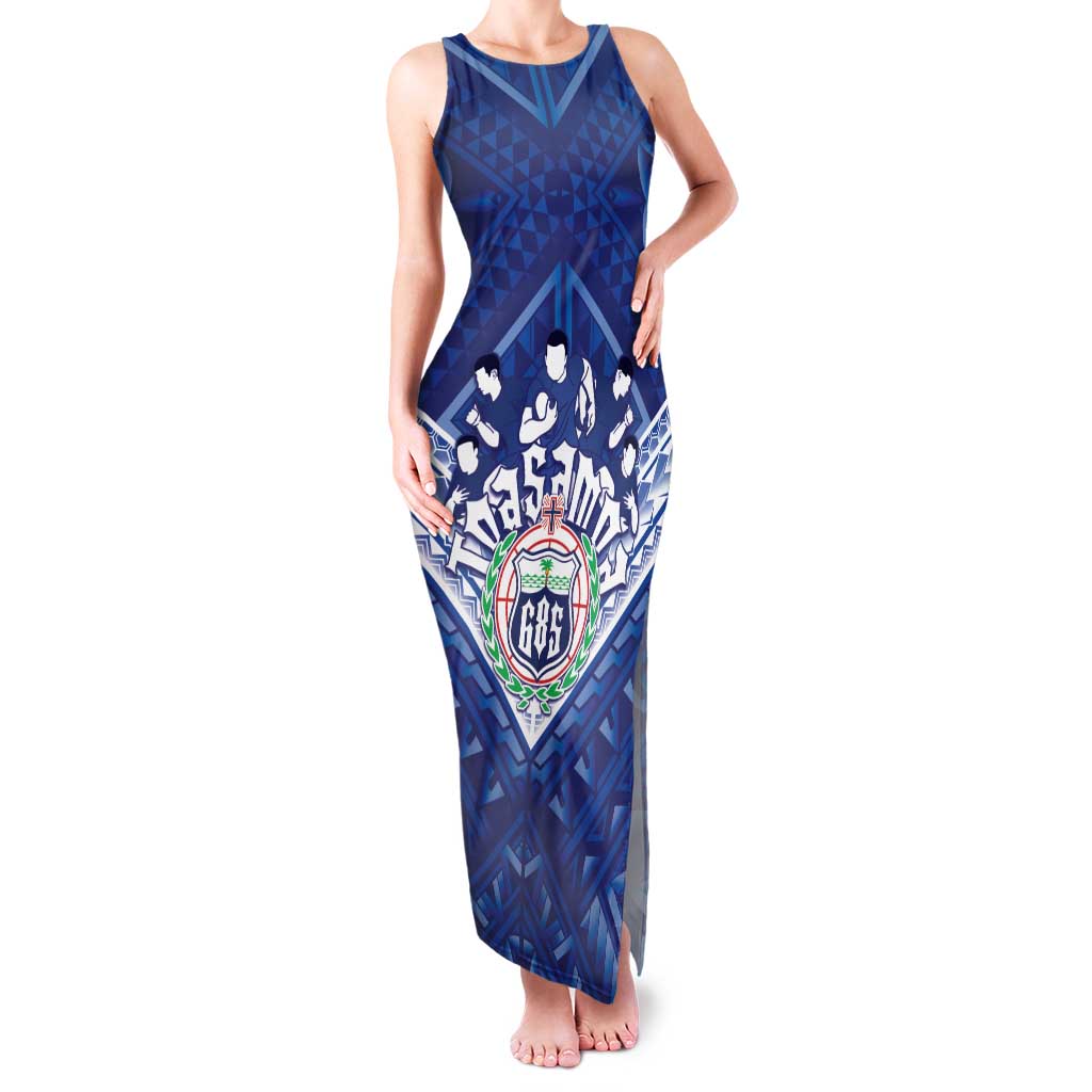 Toa Samoa Rugby Custom Family Matching Tank Maxi Dress and Hawaiian Shirt Samoan Pride With Tribal Pattern LT05 Mom's Dress Blue - Polynesian Pride