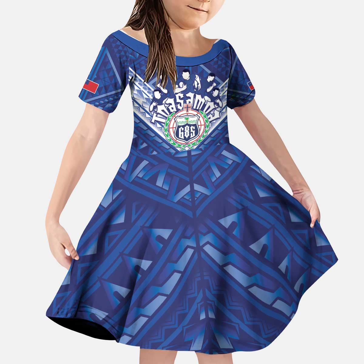Toa Samoa Rugby Custom Kid Short Sleeve Dress Samoan Pride With Tribal Pattern - Polynesian Pride