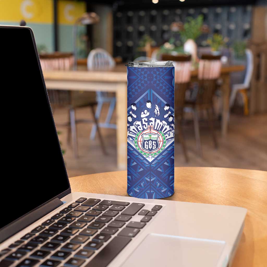 Toa Samoa Rugby Custom Skinny Tumbler Samoan Pride With Tribal Pattern - Polynesian Pride