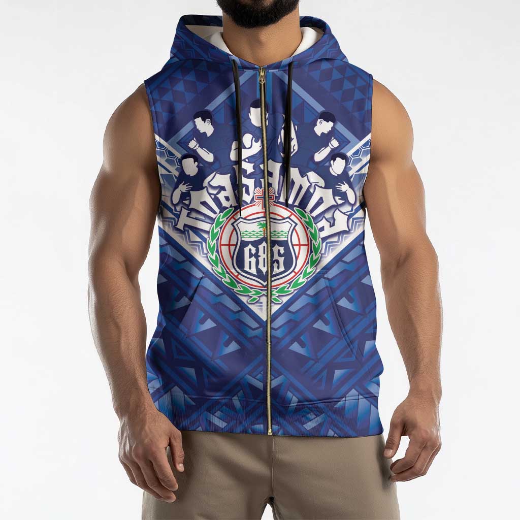 Toa Samoa Rugby Custom Sleeveless Zip Hoodie Samoan Pride With Tribal Pattern - Polynesian Pride