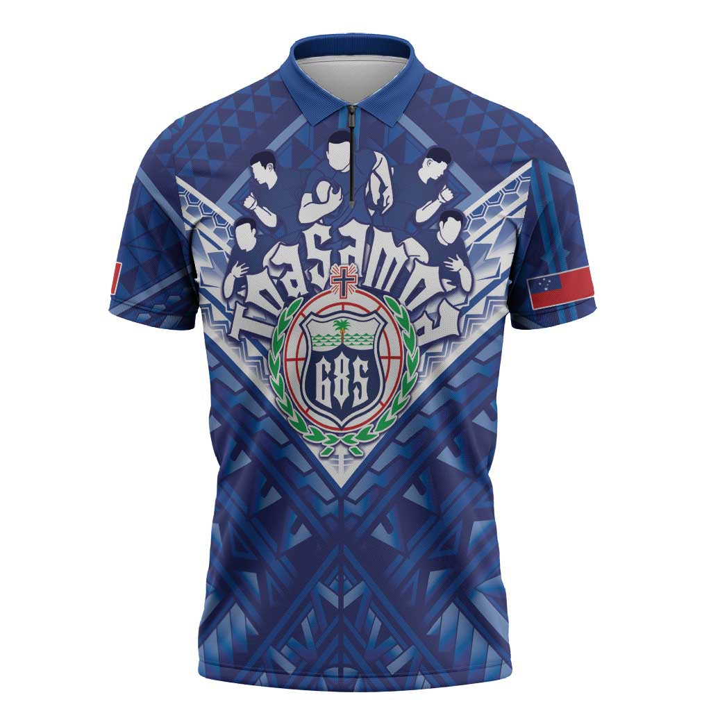 Toa Samoa Rugby Custom Zipper Polo Shirt Samoan Pride With Tribal Pattern - Polynesian Pride