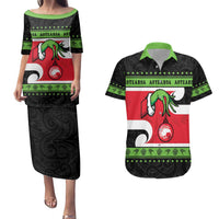 New Zealand Funny Christmas Couples Matching Puletasi and Hawaiian Shirt Maori Tiki LT05 Black - Polynesian Pride
