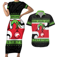 New Zealand Funny Christmas Couples Matching Short Sleeve Bodycon Dress and Hawaiian Shirt Maori Tiki LT05 Black - Polynesian Pride