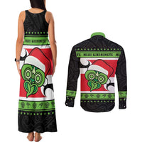 New Zealand Funny Christmas Couples Matching Tank Maxi Dress and Long Sleeve Button Shirt Maori Tiki LT05 - Polynesian Pride