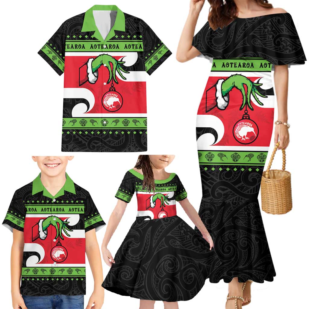 New Zealand Funny Christmas Family Matching Mermaid Dress and Hawaiian Shirt Maori Tiki LT05 - Polynesian Pride