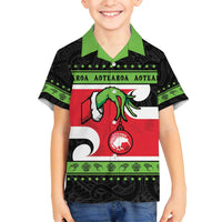 New Zealand Funny Christmas Family Matching Off Shoulder Maxi Dress and Hawaiian Shirt Maori Tiki LT05 Son's Shirt Black - Polynesian Pride