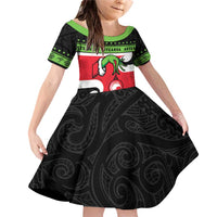 New Zealand Funny Christmas Family Matching Off Shoulder Short Dress and Hawaiian Shirt Maori Tiki LT05 Daughter's Dress Black - Polynesian Pride