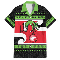 New Zealand Funny Christmas Family Matching Off Shoulder Short Dress and Hawaiian Shirt Maori Tiki LT05 Dad's Shirt - Short Sleeve Black - Polynesian Pride
