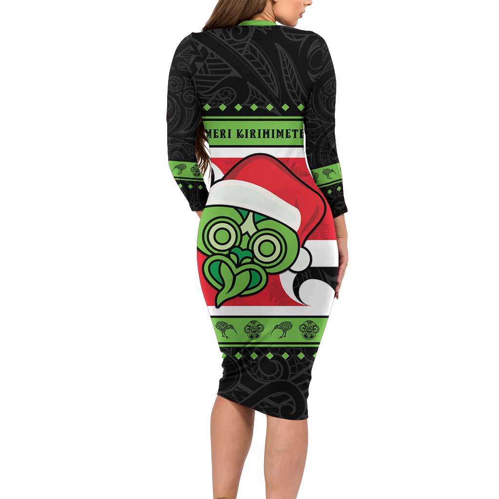 New Zealand Funny Christmas Long Sleeve Bodycon Dress Maori Tiki LT05 - Polynesian Pride