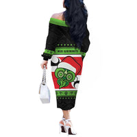 New Zealand Funny Christmas Off The Shoulder Long Sleeve Dress Maori Tiki LT05 - Polynesian Pride