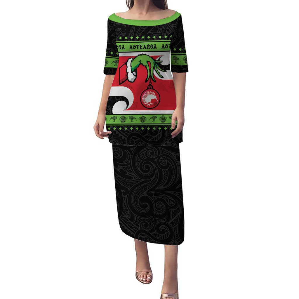 New Zealand Funny Christmas Puletasi Maori Tiki LT05 Long Dress Black - Polynesian Pride