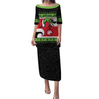 New Zealand Funny Christmas Puletasi Maori Tiki LT05 Long Dress Black - Polynesian Pride