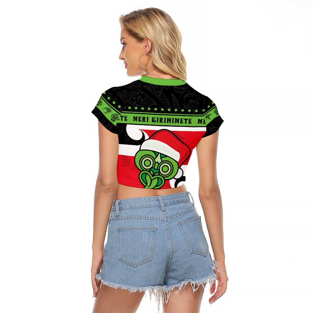 New Zealand Funny Christmas Raglan Cropped T Shirt Maori Tiki LT05 - Polynesian Pride
